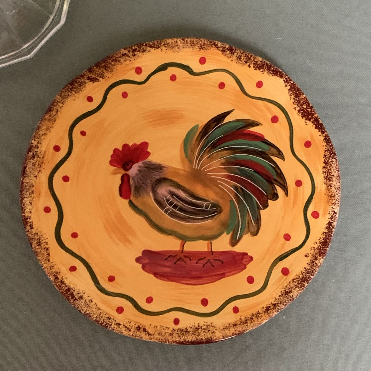 8” Hand Painted Farmhouse Rooster Decor Plate