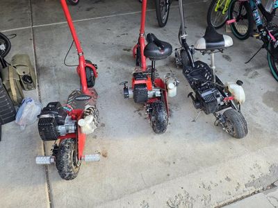 (3) Tuned Gas Scooters + Spare Parts & Gas Can – Starts & Runs Great!