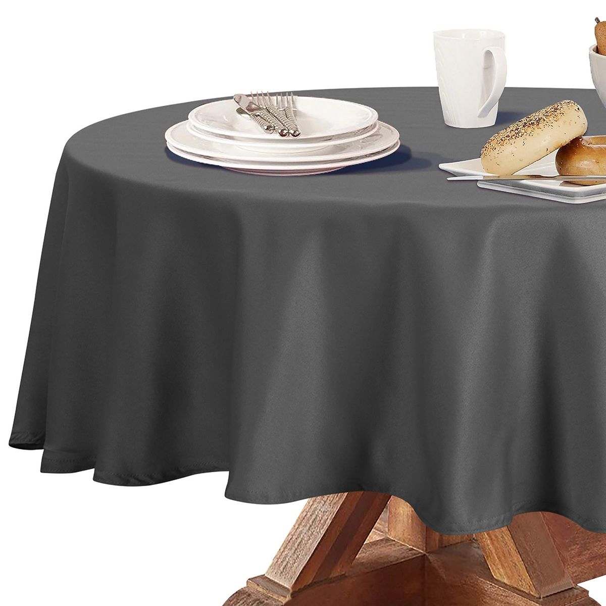 Heavy Duty Round Tablecloth, Dark Gray, 60 Inch, Spill Proof, Stain Resistant, Wrinkle Free