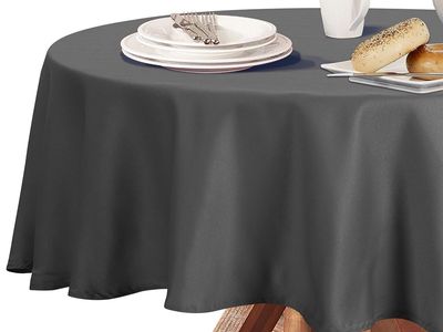 Heavy Duty Round Tablecloth, Dark Gray, 60 Inch, Spill Proof, Stain Resistant, Wrinkle Free