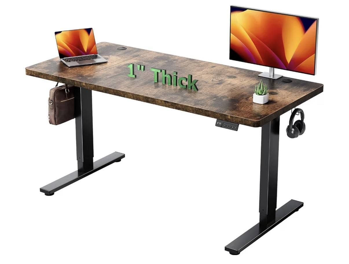 Electric Height Adjustable Standing Desk – 55" Rustic Brown – $130
