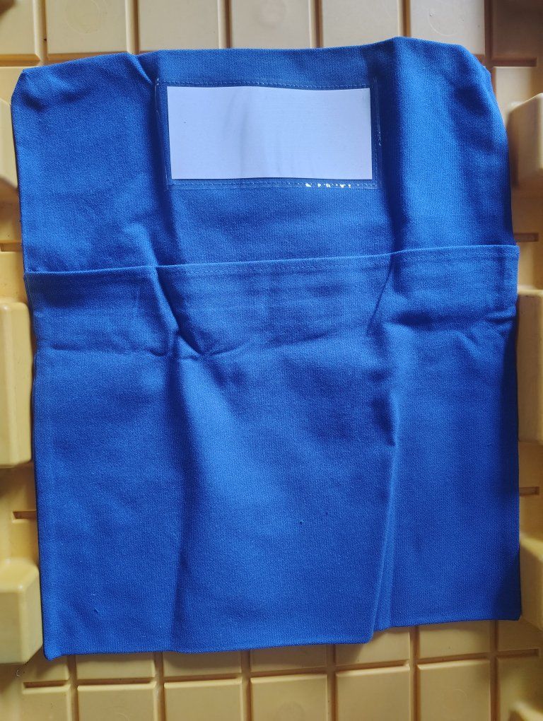 Blue Fabric Chair Back Pocket Organizer with Clear Name Tag Slot x2
