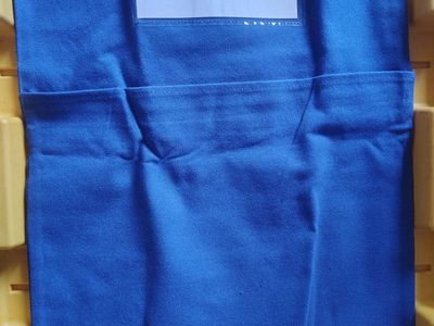 Blue Fabric Chair Back Pocket Organizer with Clear Name Tag Slot x2