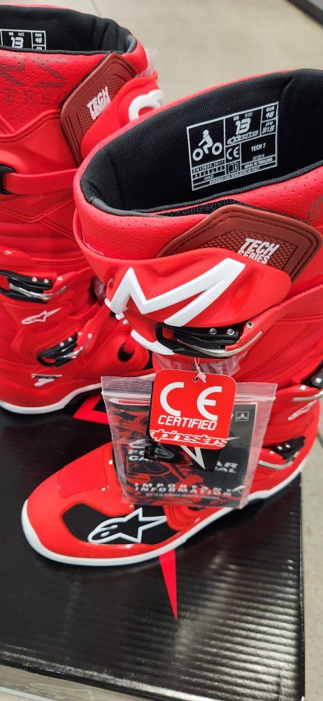 Alpinestars Tech 7 Dirt Bike Boots - Red/White, Men's Size 13, CE Certified Motocross