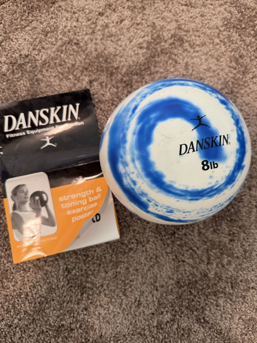 DANSKIN 8lb Strength & Toning Exercise Ball with Poster - Blue/White
