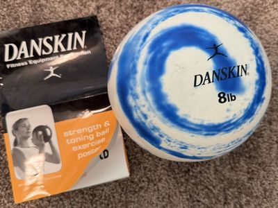 DANSKIN 8lb Strength & Toning Exercise Ball with Poster - Blue/White