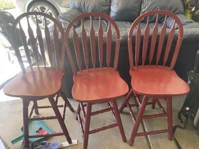 Set of 3 Vintage Red Wooden Spindle Back Dining Chairs