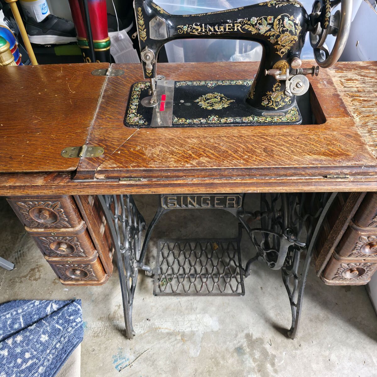 Antique Singer sewing machine and built in desk