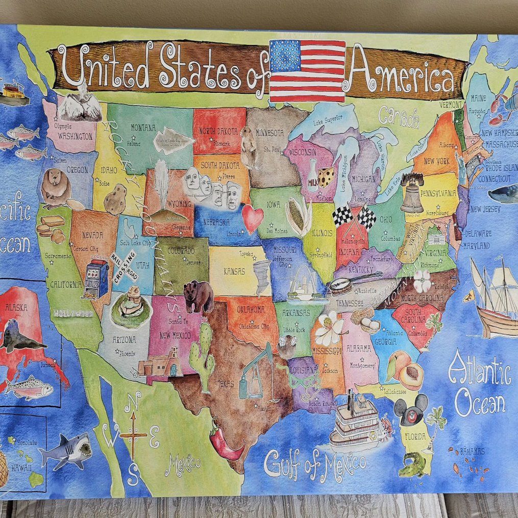 USA Map 30"×24" Print on Canvas