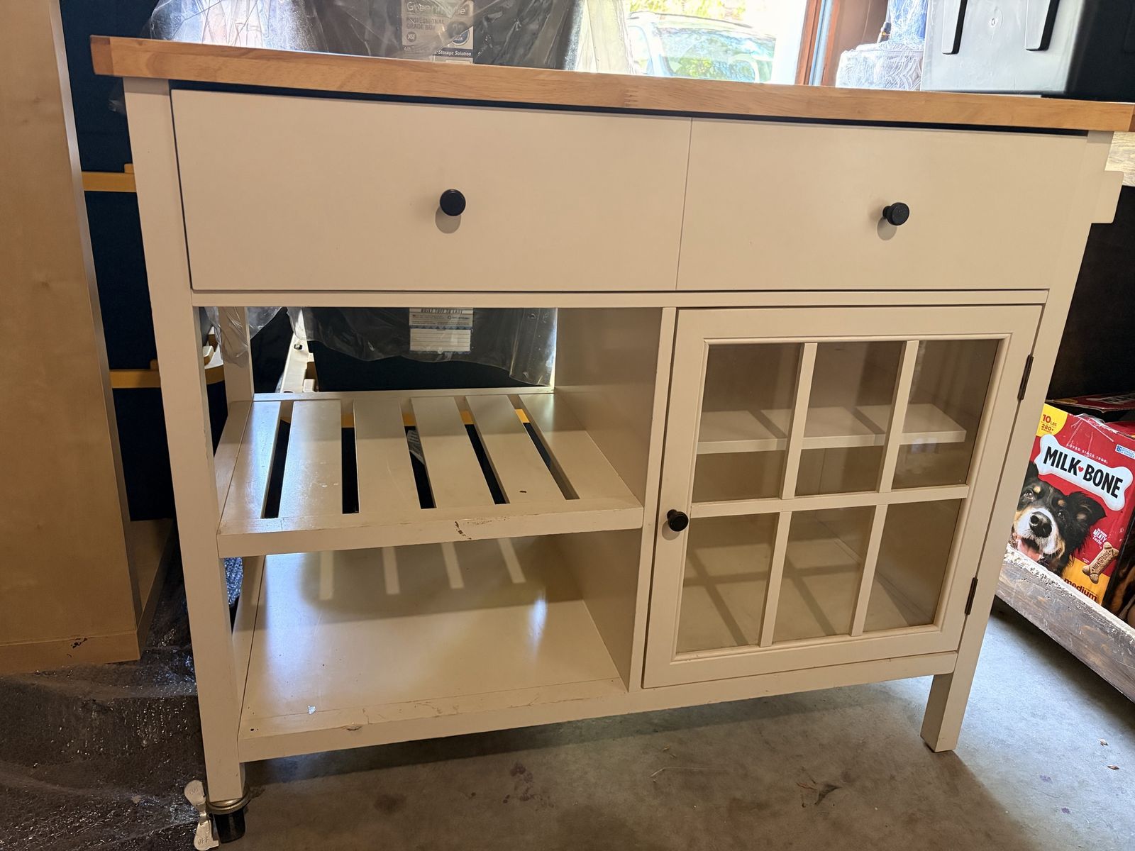 IKEA Stenstorp Kitchen Island Cart - off white with Butcher Block Top & Storage