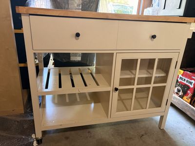 IKEA Stenstorp Kitchen Island Cart - off white with Butcher Block Top & Storage