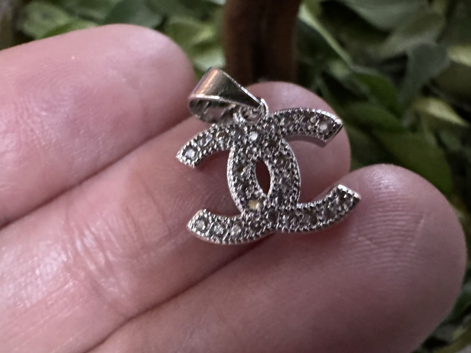 Chanel  CC Logo  Sterling Silver Pendant with Pave Set Stones - Small Charm for Necklace/Bracelet