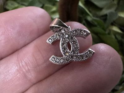 Chanel CC Logo Sterling Silver Pendant with Pave Set Stones - Small Charm for Necklace/Bracelet