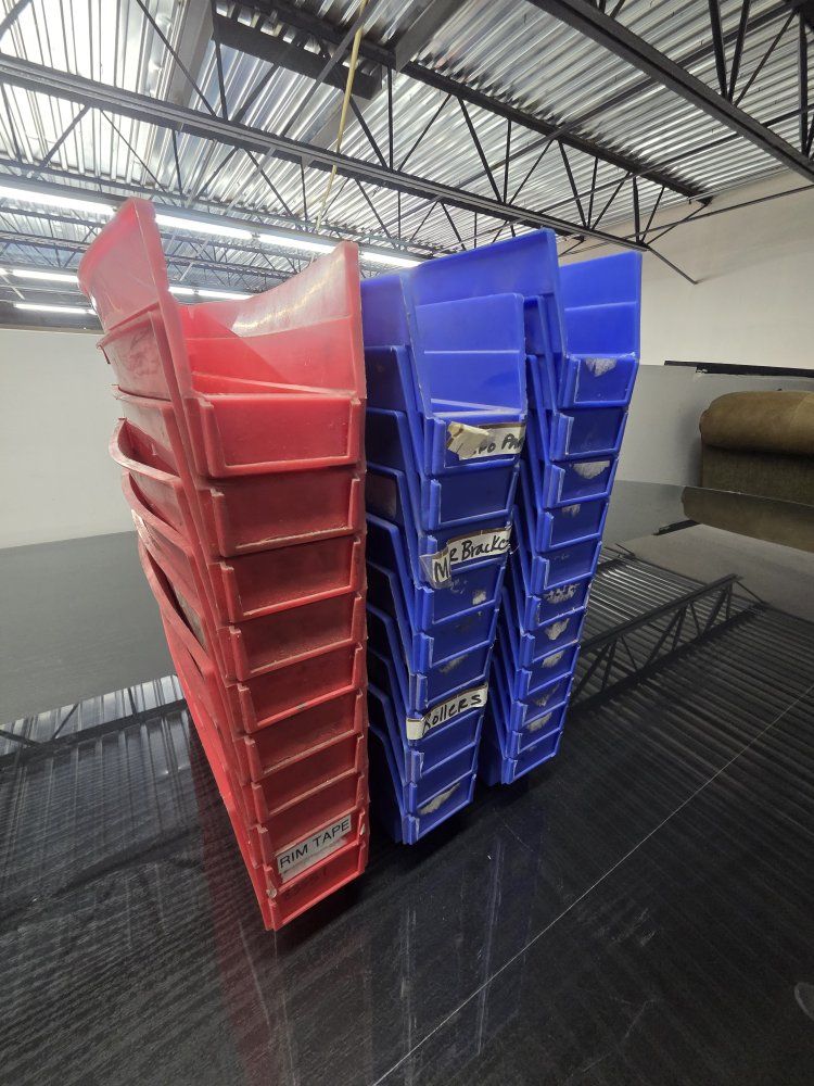 Durable Plastic Stacking Organization Storage Bins - Blue & Red (31-pack) 11" Long 3" Wide 4" Deep