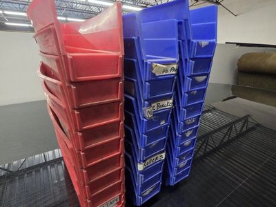 Durable Plastic Stacking Organization Storage Bins - Blue & Red (31-pack) 11" Long 3" Wide 4" Deep