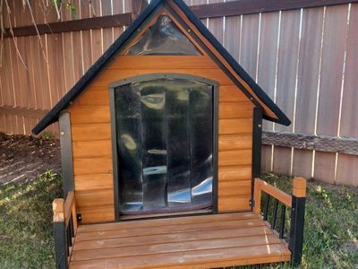 Outdoor Wooden Dog House with Porch - Insulated Pet Shelter, shingled roof