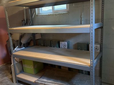 7’ x 7’ x 30.5” Heavy-Duty 4-Tier Industrial Metal & Wood Garage Shelving Unit Storage Rack