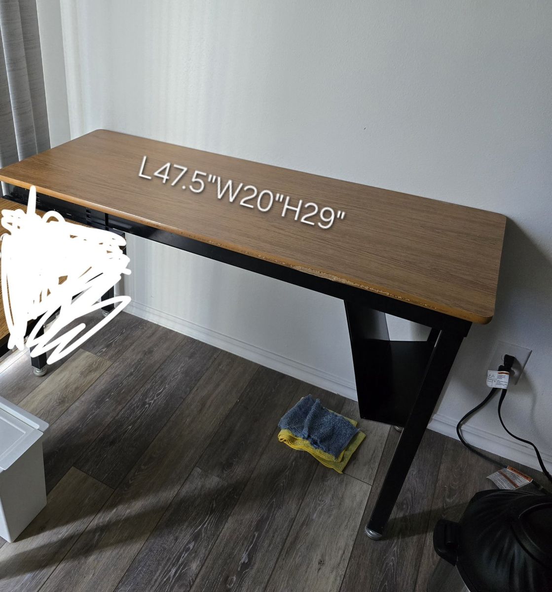 Wooden Desk with Black Metal Frame 47.5" x 20" x 29"