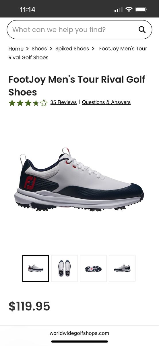FootJoy Men's Tour Rival Spiked Golf Shoes - White/Navy Size 9-1/2M