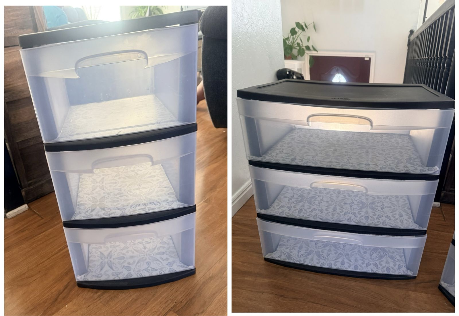 2 Sterilite 3-Drawer Plastic Storage Cart with Patterned Liners Large and Wide