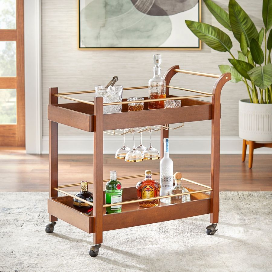 Buylateral Butler Bar Cart with Locking Casters Walnut