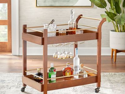 Buylateral Butler Bar Cart with Locking Casters Walnut
