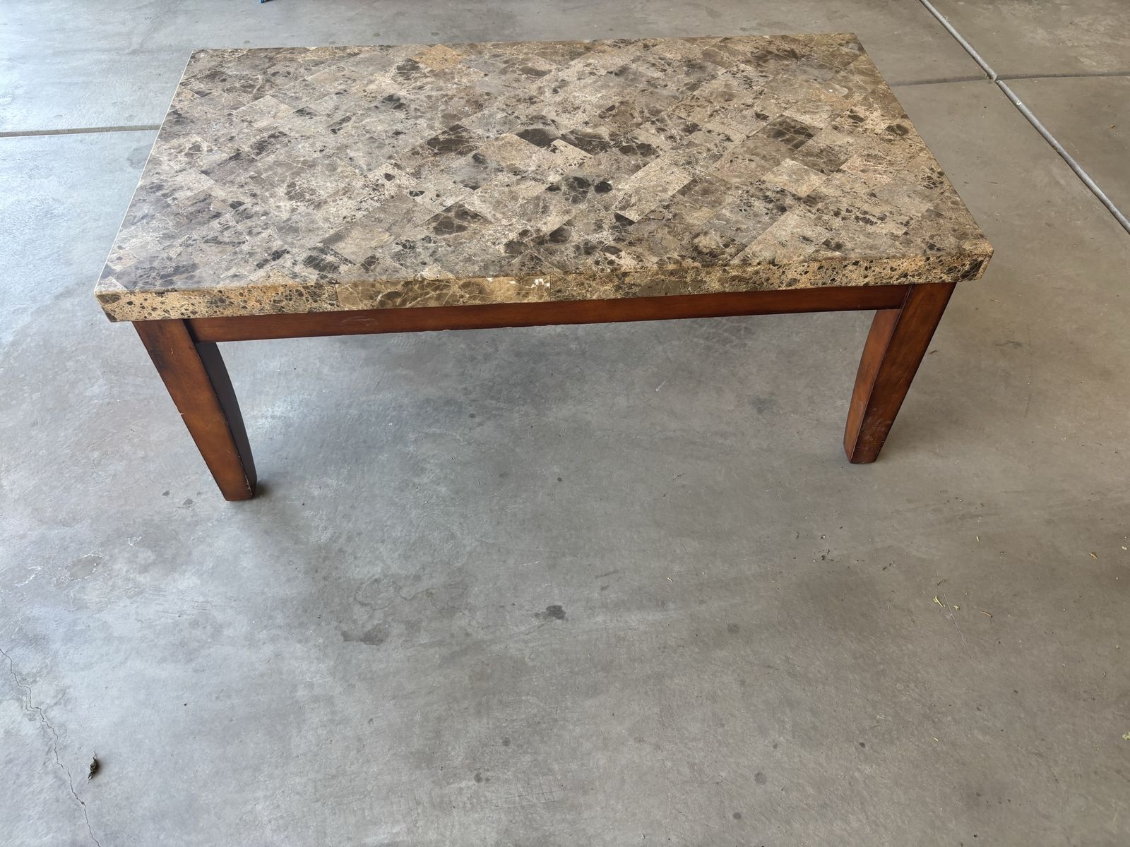 Marble Top Coffee Table with Wood Frame - Stylish Living Room Furniture