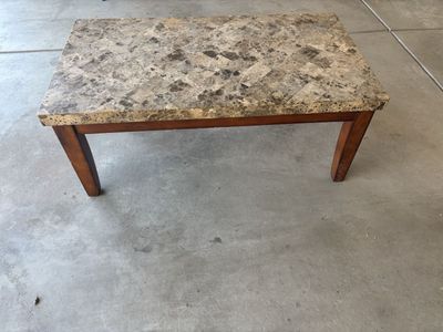 Marble Top Coffee Table with Wood Frame - Stylish Living Room Furniture