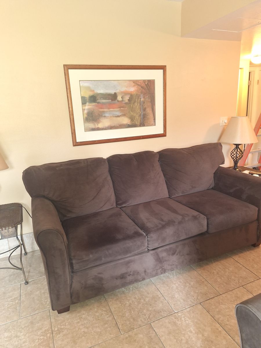 FREE Sofa, side tables, 6 drawer dresser, bed, and artwork