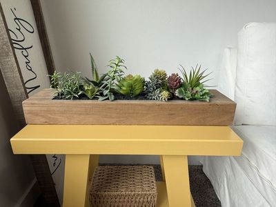 Artificial Succulent Arrangement in Rectangular Wooden Planter