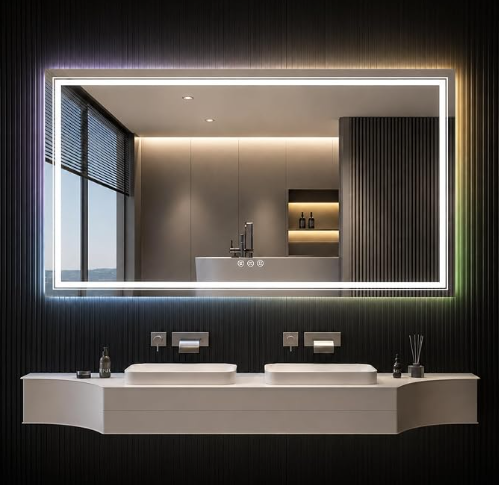 Snowdool 77 x 36 in RGB LED Bathroom Mirror, Front and Backlit, Anti-Fog