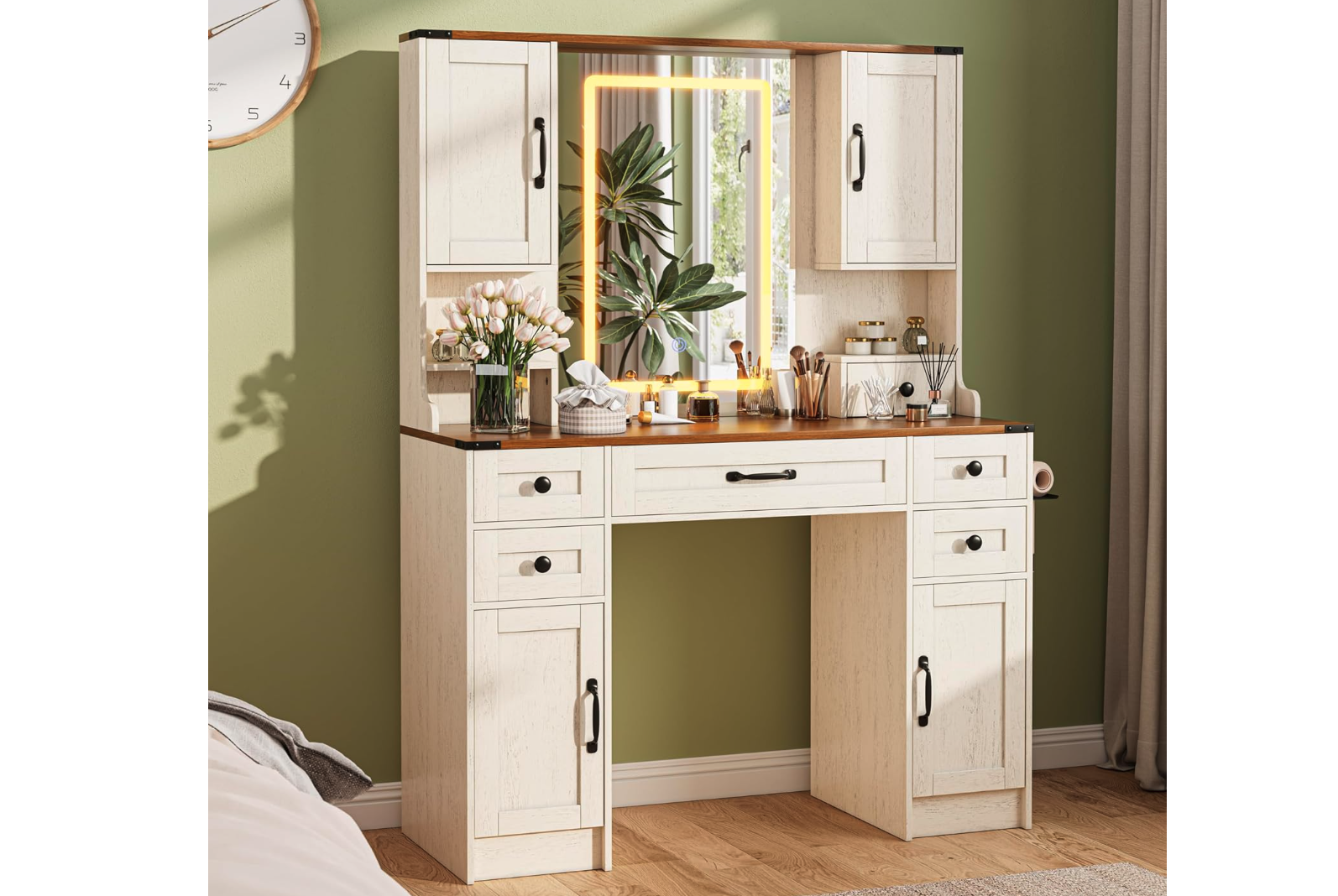 New in box, Vanity Desk with LED Lights and Mirror, Large Makeup Vanity Table Set with 5 Drawers