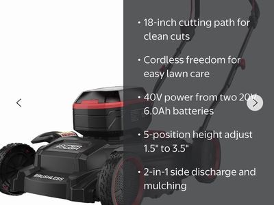 Hyper Tough 18-Inch 40V Cordless Brushless Lawn Mower with Battery & Charger
