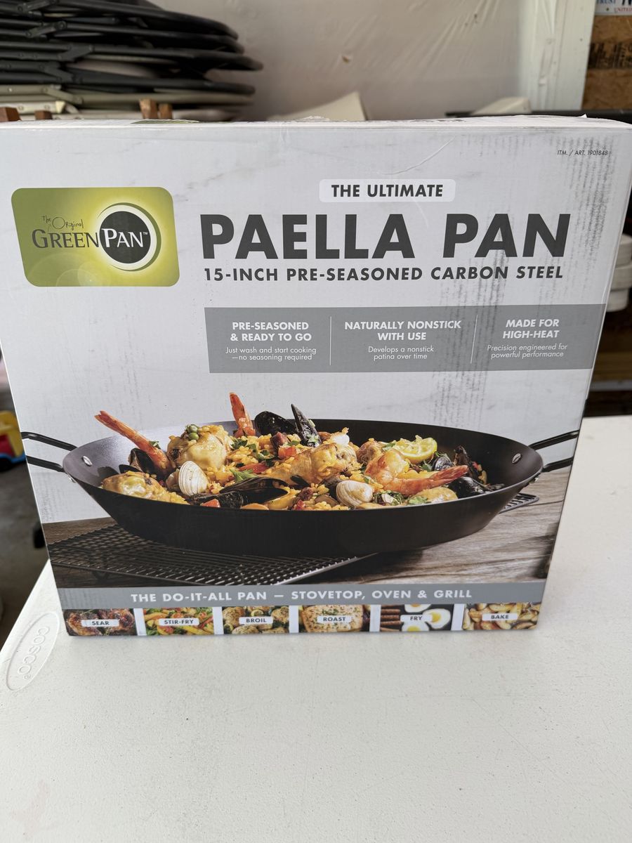 The Original Green Pan 15-inch Pre-Seasoned Carbon Steel Paella Pan - Stovetop, Oven, Grill