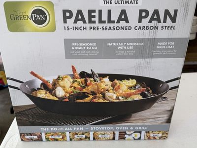 The Original Green Pan 15-inch Pre-Seasoned Carbon Steel Paella Pan - Stovetop, Oven, Grill