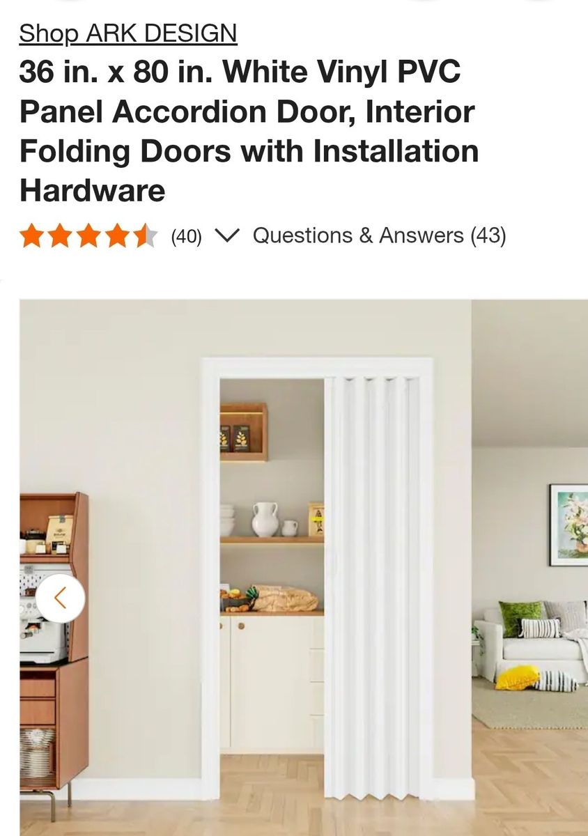 ARK DESIGN 36 in. x 80 in. White Vinyl PVC Panel Accordion Door
