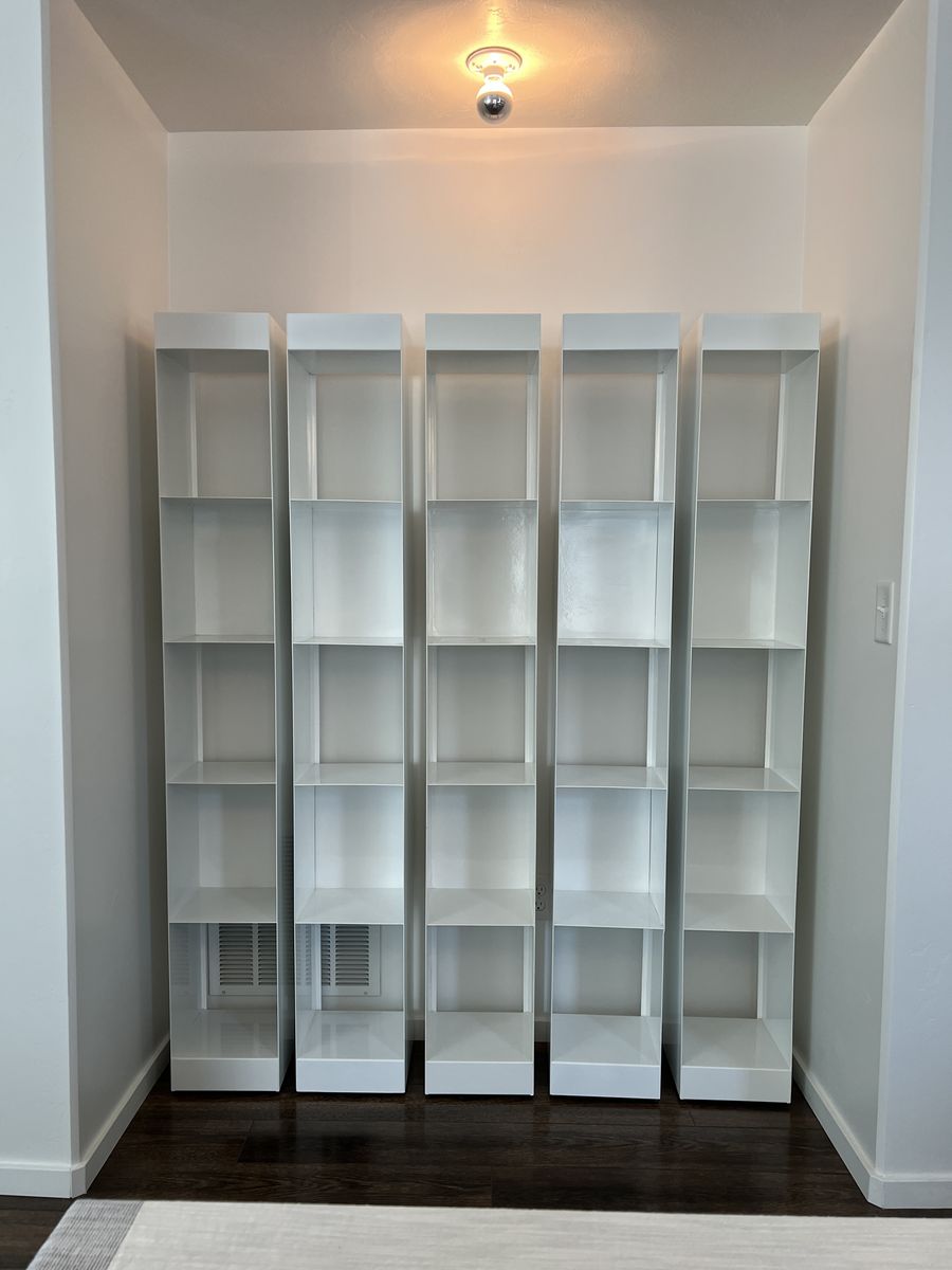 Powder coated steel display shelves
