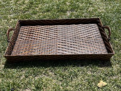 Woven Rattan Serving Tray with Handles - Decorative Rectangular Platter