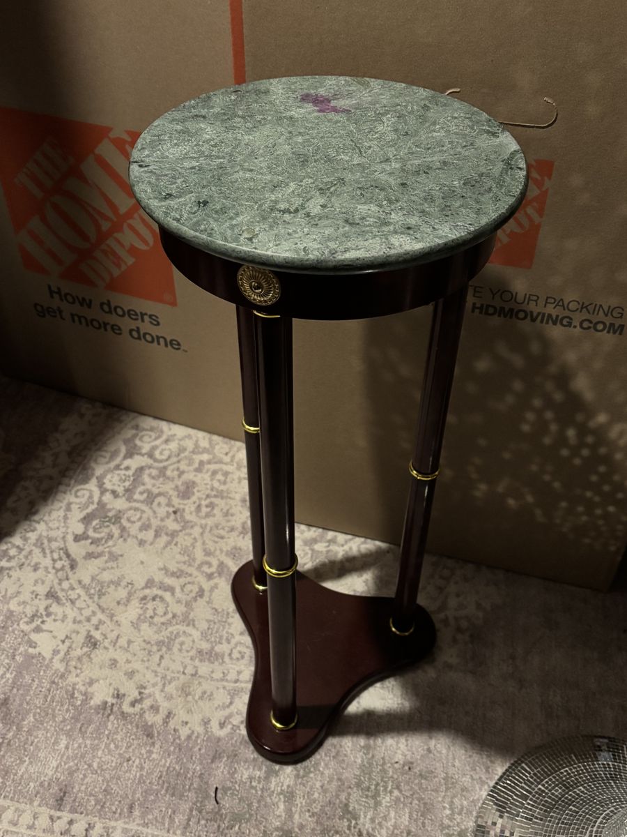 MOVING SALE: 12" round Green Marble Stone Topped Accent Table