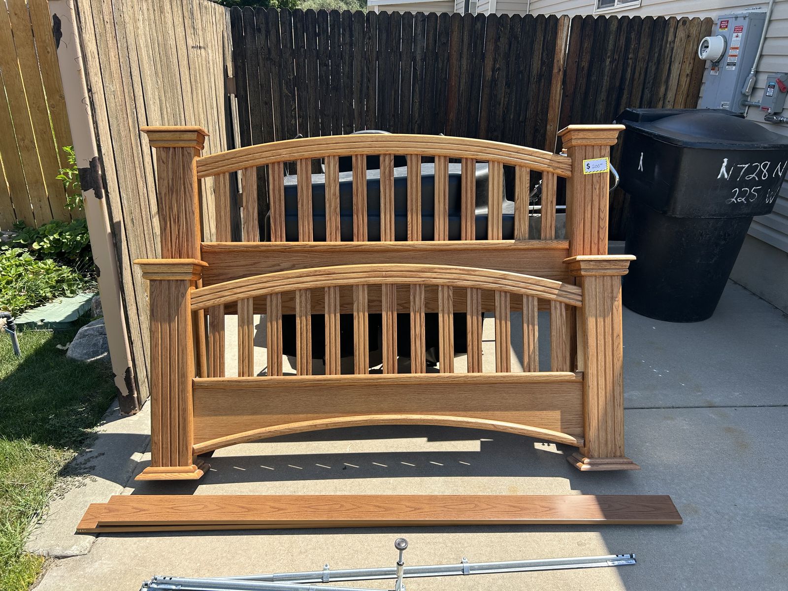 Wooden Slatted Headboard and Footboard Set with Side Rails