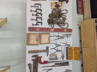 Large Lot of Vintage Hand Tools, Hand Drills, Clamps, Calipers, Saws, and Trowels