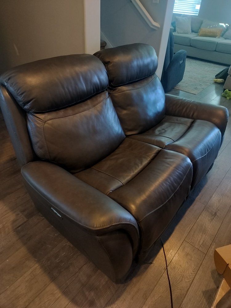 grey leather electric love seat