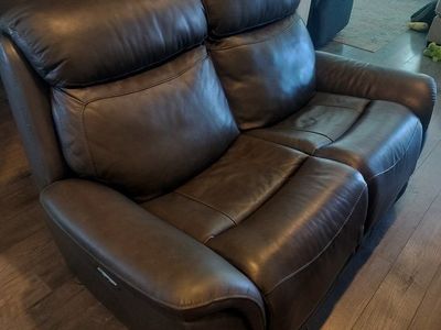 grey leather electric love seat