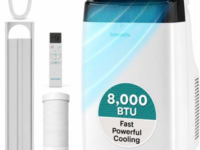 8,000 BTU SereneLife 3-in-1 Air Conditioner, Built-in Dehumidifier Function, Fan Mode, Remote Control, Window Exhaust Kit