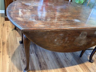 Antique Drop Leaf Dining Table - Oval Wood Pedestal Base, Seats 4-6 (Chairs not included)