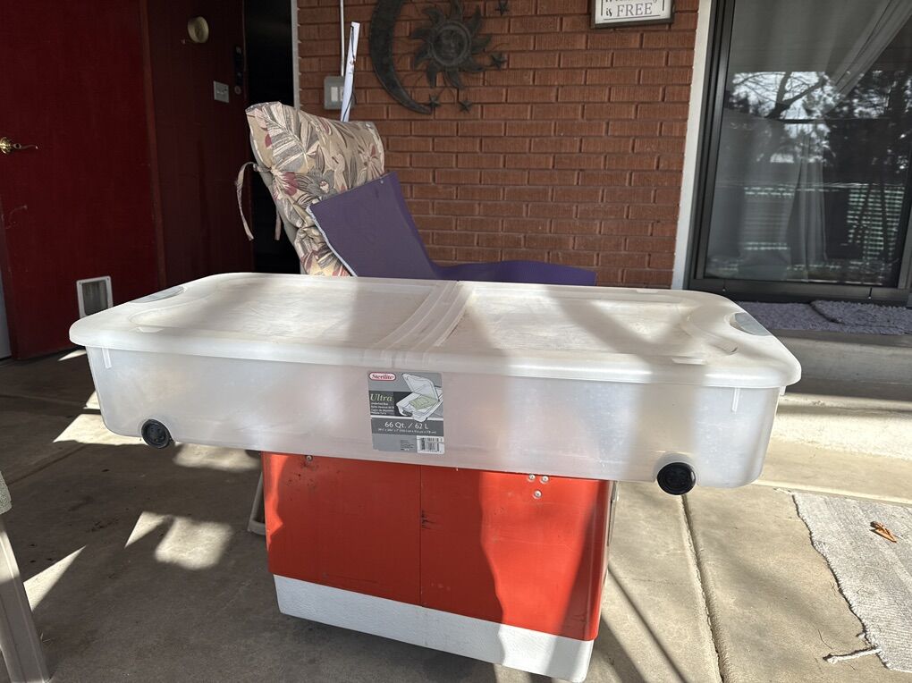 Flat Storage Tote On Wheels