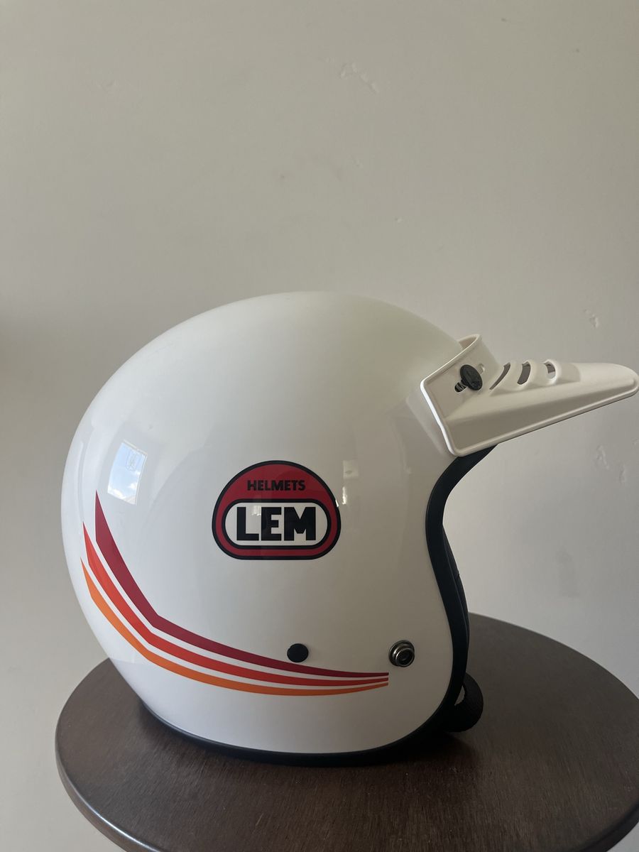 LEM Jet Sport Motorcycle Helmet Gloss White Size Small Vintage Style