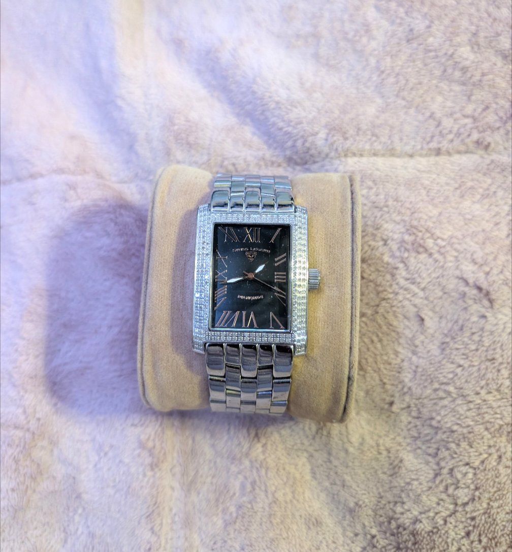 Swiss Legend Diamond Accent Stainless Steel Rectangular Watch