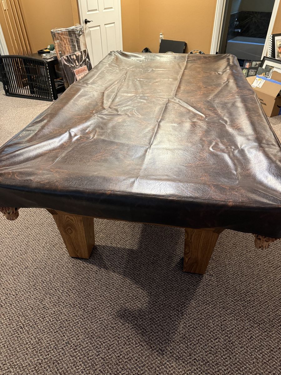 8’ Heavy-Duty Leatherette Pool Table Cover – Distressed Brown – Excellent Condition