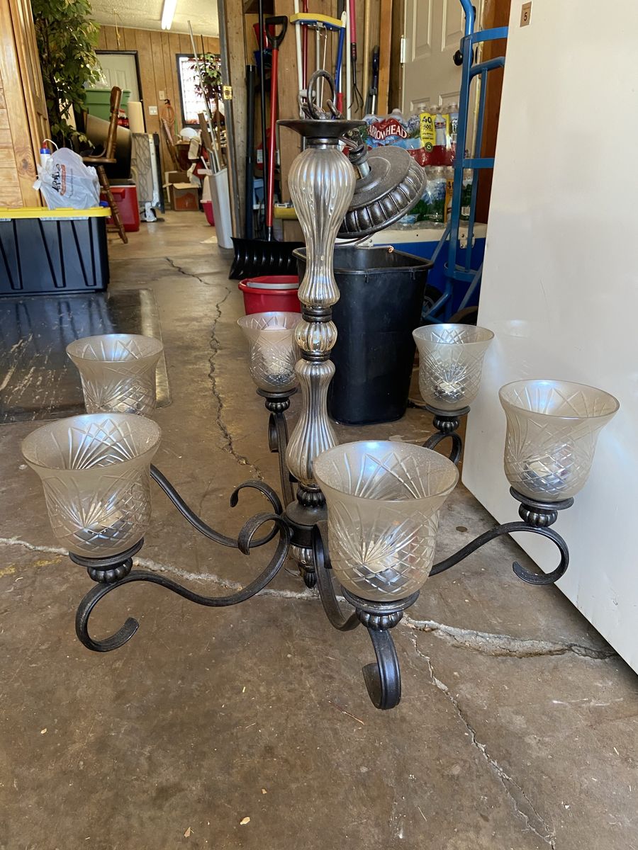 6-Light Traditional Bronze Chandelier with Cut Glass Shades